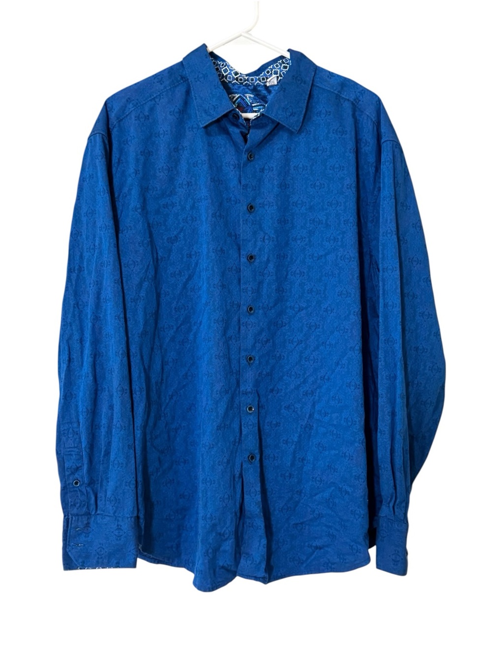 Robert Graham Men 1X Classic Fit Button Down Shirt Blue Patterned Dress Shirt